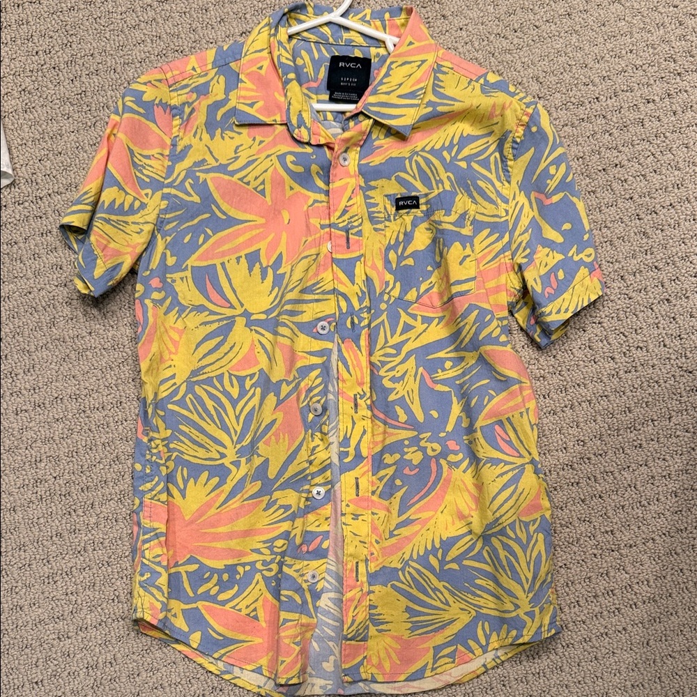 RVCA Kids Floral Button Down Shirt - Yellow and Pink